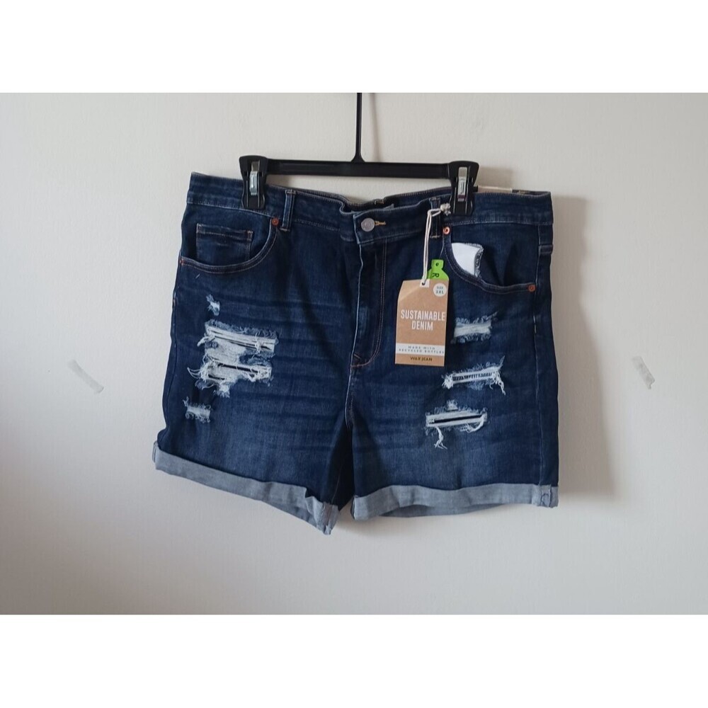 WAX JEAN Womens Stretch Blue Denim‎ Shorts Distressed Cuffed Plus Size 3XL